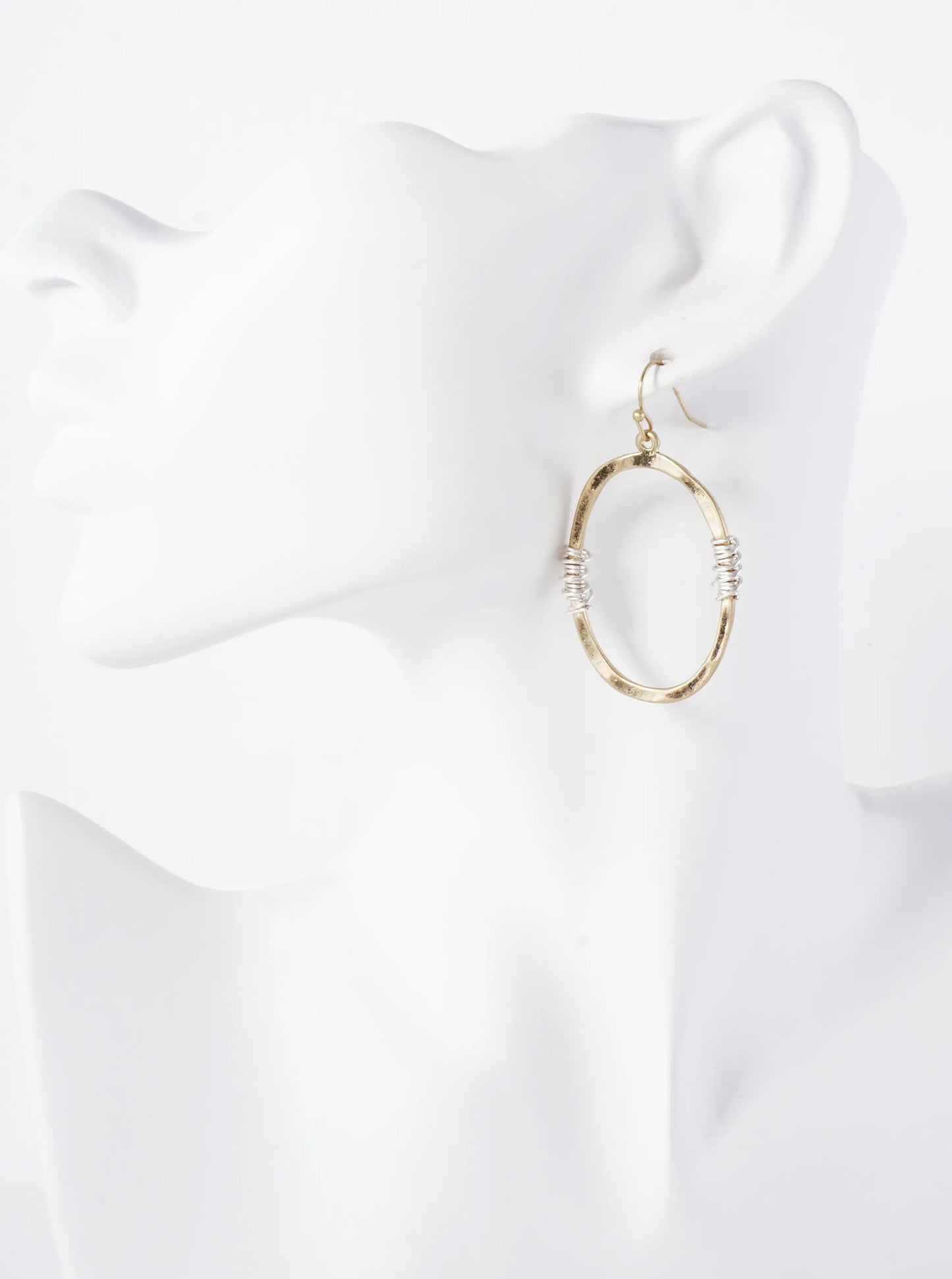 Hammered-Texture Wire-Wrapped Oval-Shaped Dangle Drop Earrings