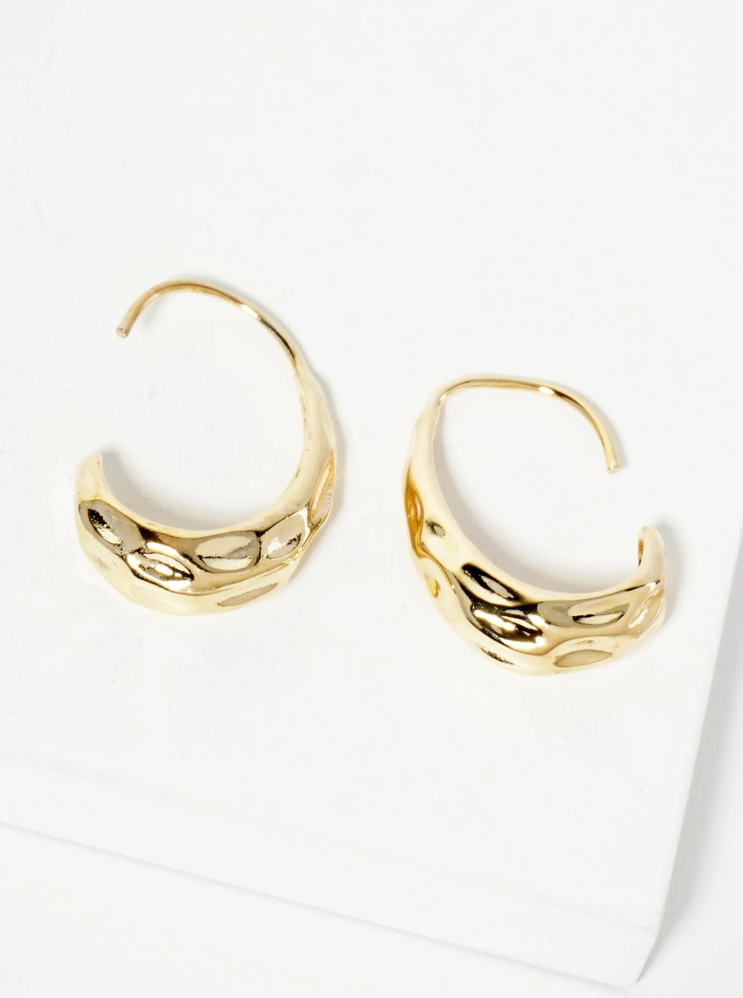 Hammered-Textured 14K-Gold-Dipped Oval Drop Wire Earrings