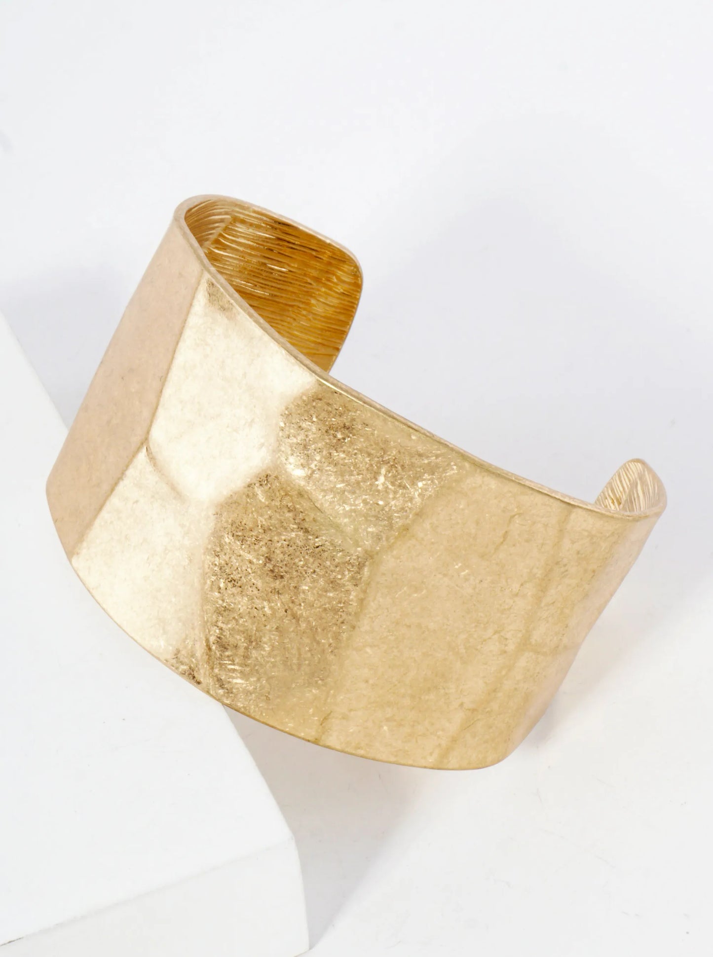 Hammered-Textured Bold Metal Statement Open Cuff Bracelet