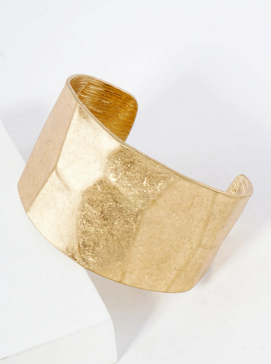 Hammered-Textured Bold Metal Statement Open Cuff Bracelet