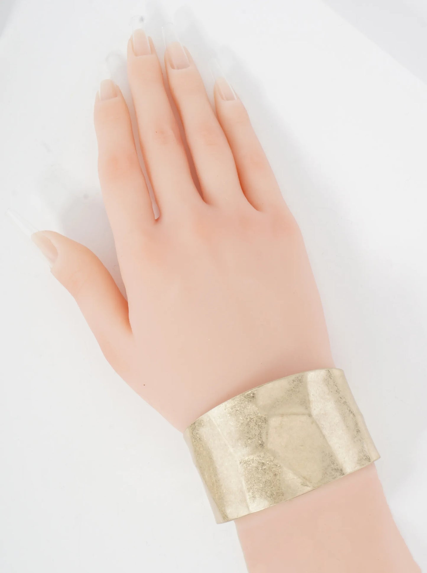 Hammered-Textured Bold Metal Statement Open Cuff Bracelet