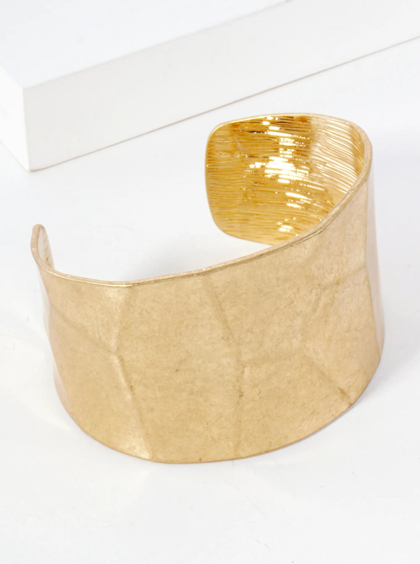 Hammered-Textured Bold Metal Statement Open Cuff Bracelet