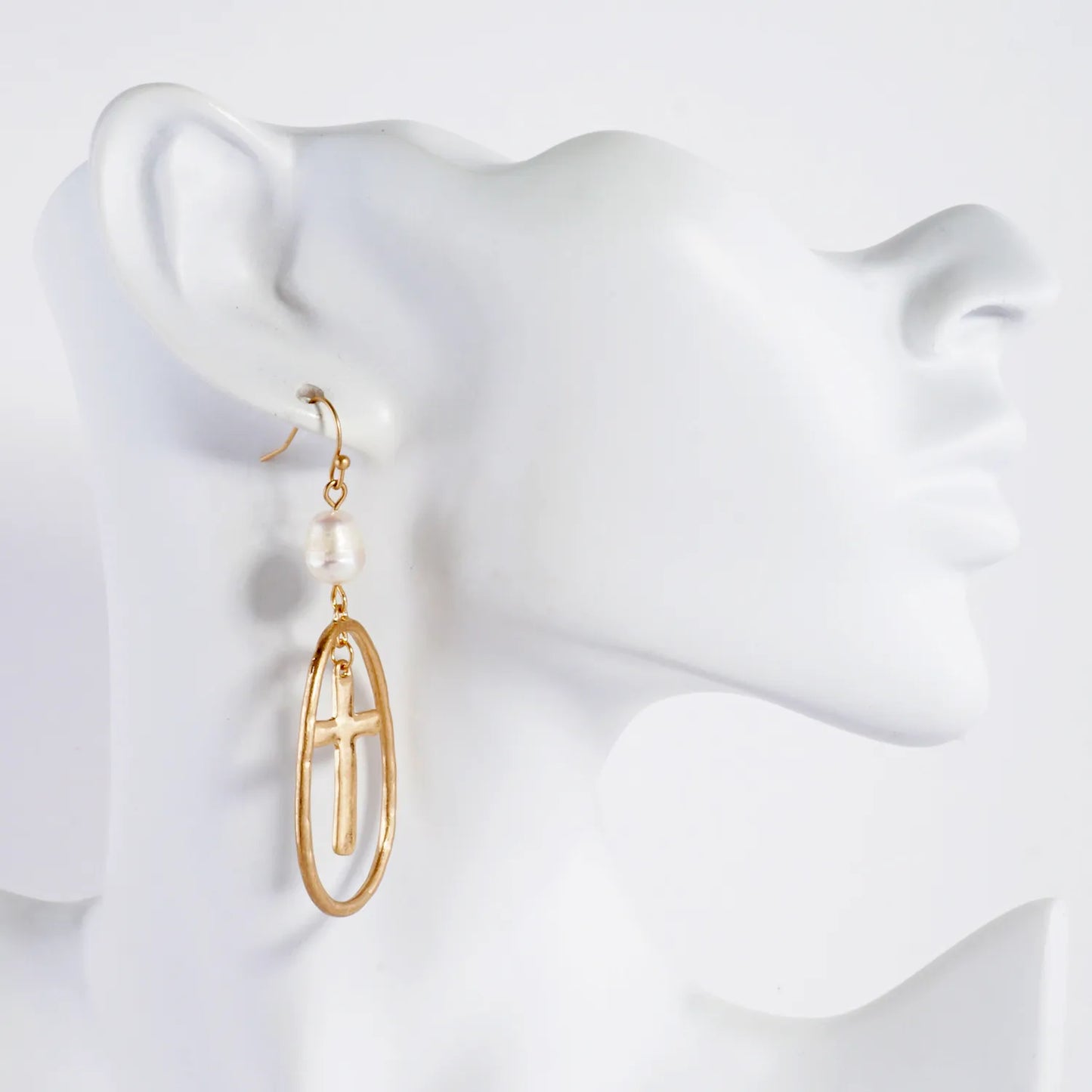 Hammered-Textured Cross Teardrop Dangle Earrings