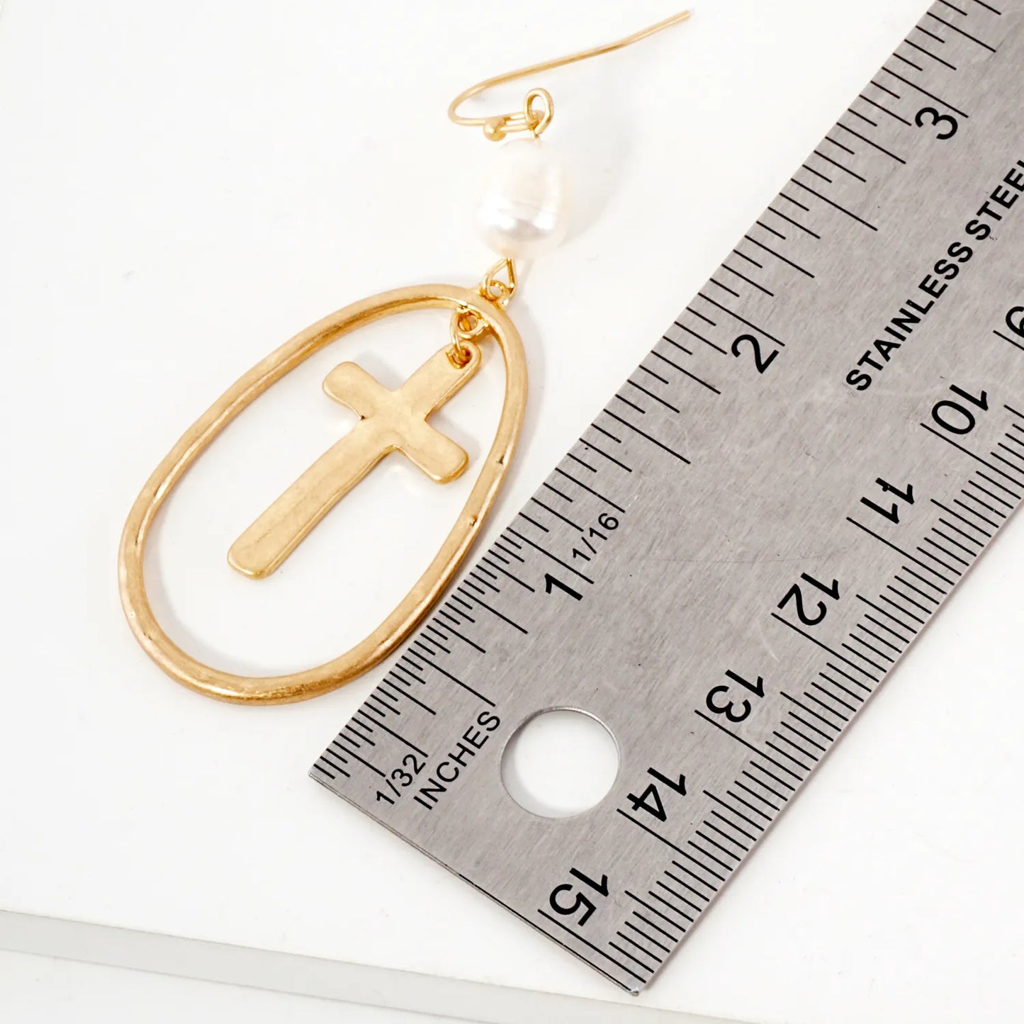 Hammered-Textured Cross Teardrop Dangle Earrings