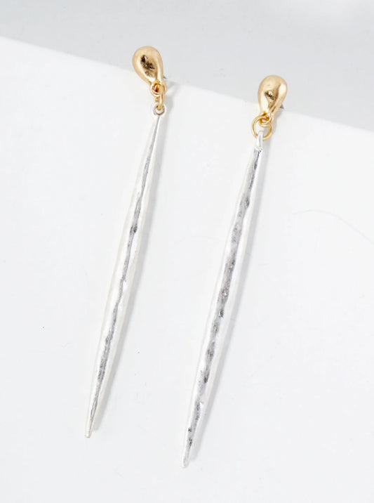 Hammered-Textured Dual-Tone Bar Drop Earrings