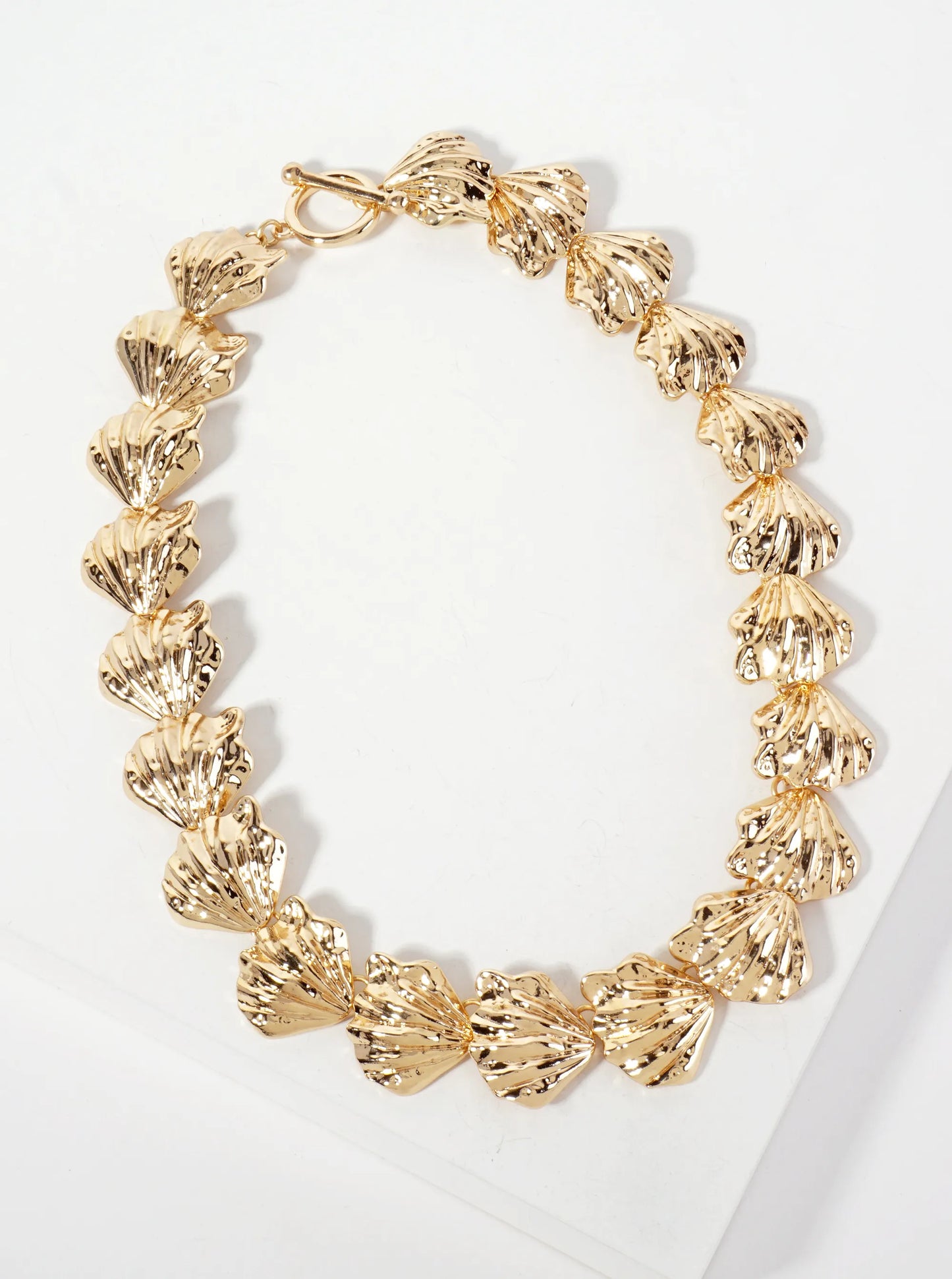 Hammered-Textured Metal Seashells 17-inch Statement Necklace With Toggle-Closure