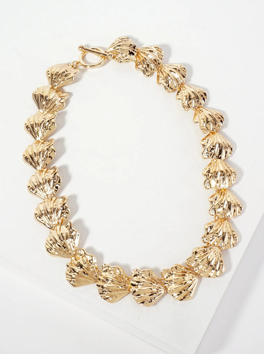 Hammered-Textured Metal Seashells 17-inch Statement Necklace With Toggle-Closure
