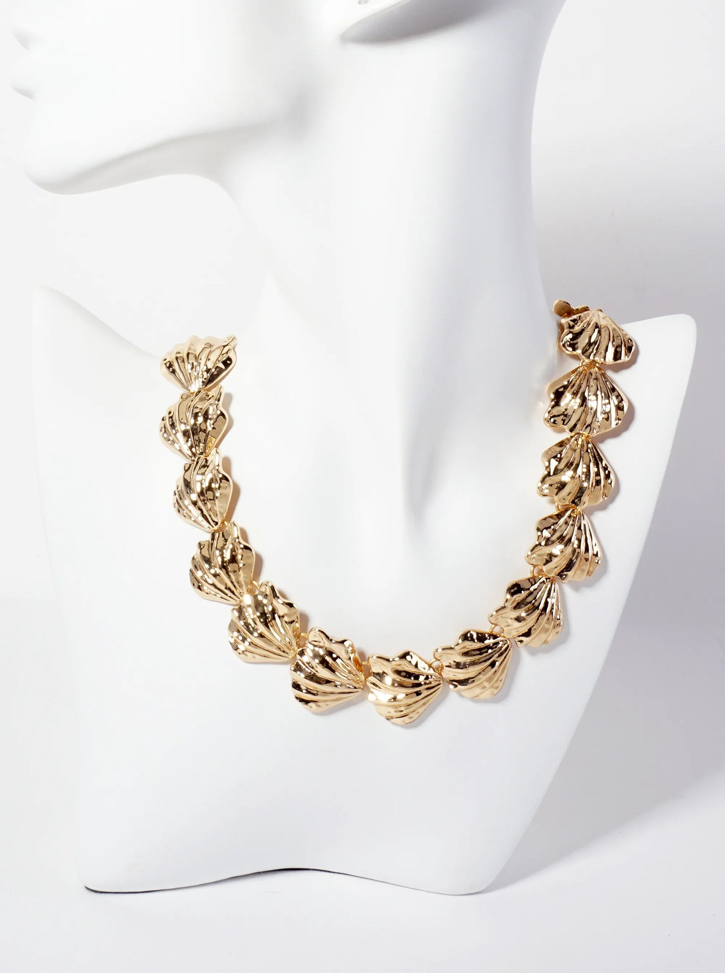 Hammered-Textured Metal Seashells 17-inch Statement Necklace With Toggle-Closure
