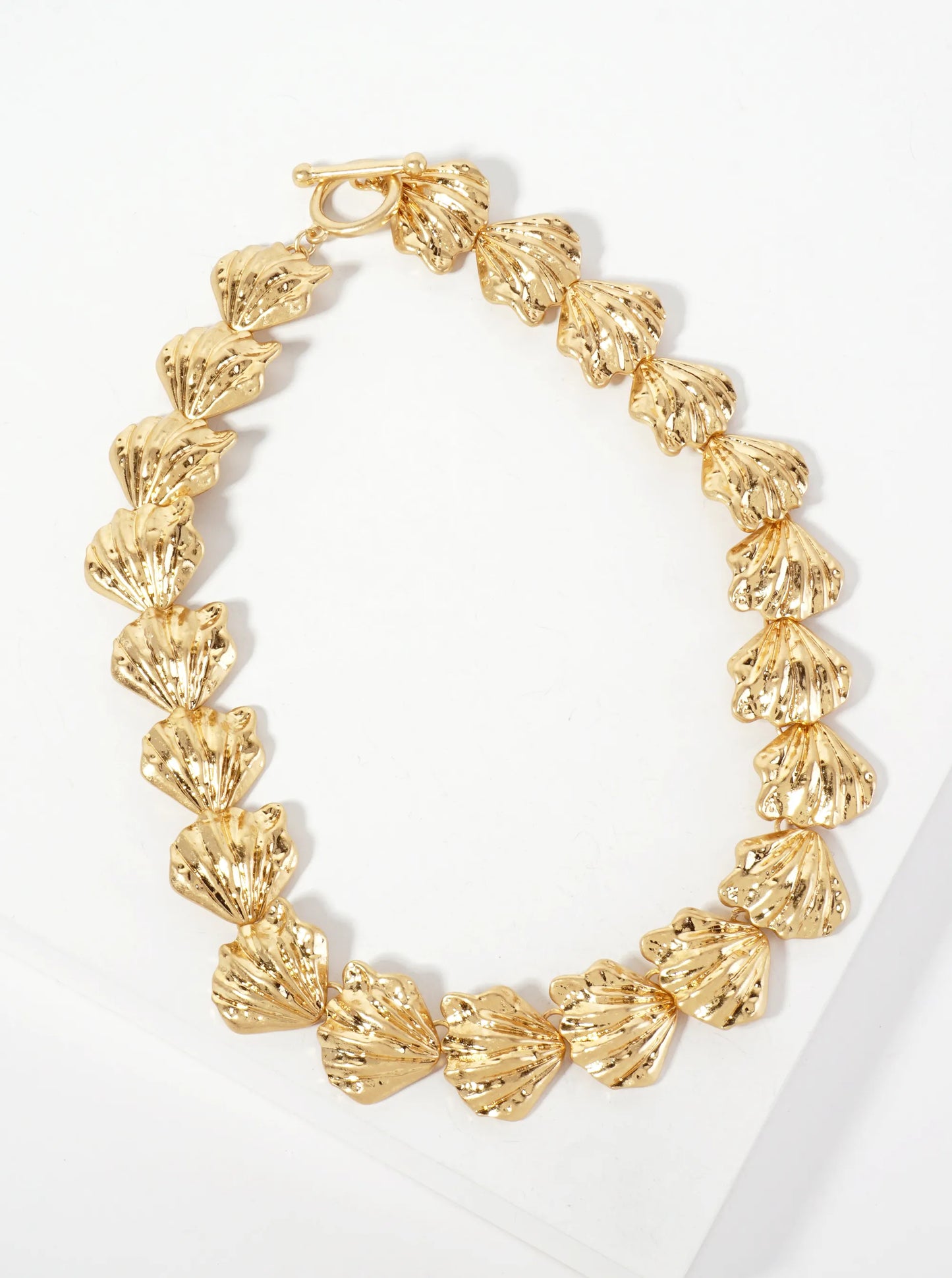 Hammered-Textured Metal Seashells 17-inch Statement Necklace With Toggle-Closure