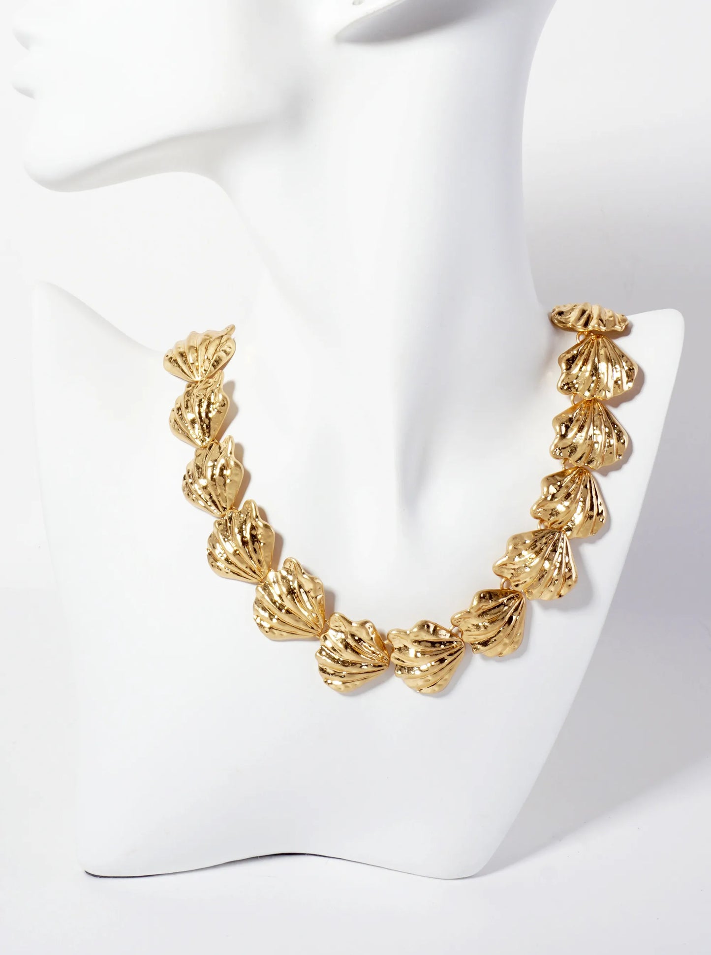 Hammered-Textured Metal Seashells 17-inch Statement Necklace With Toggle-Closure