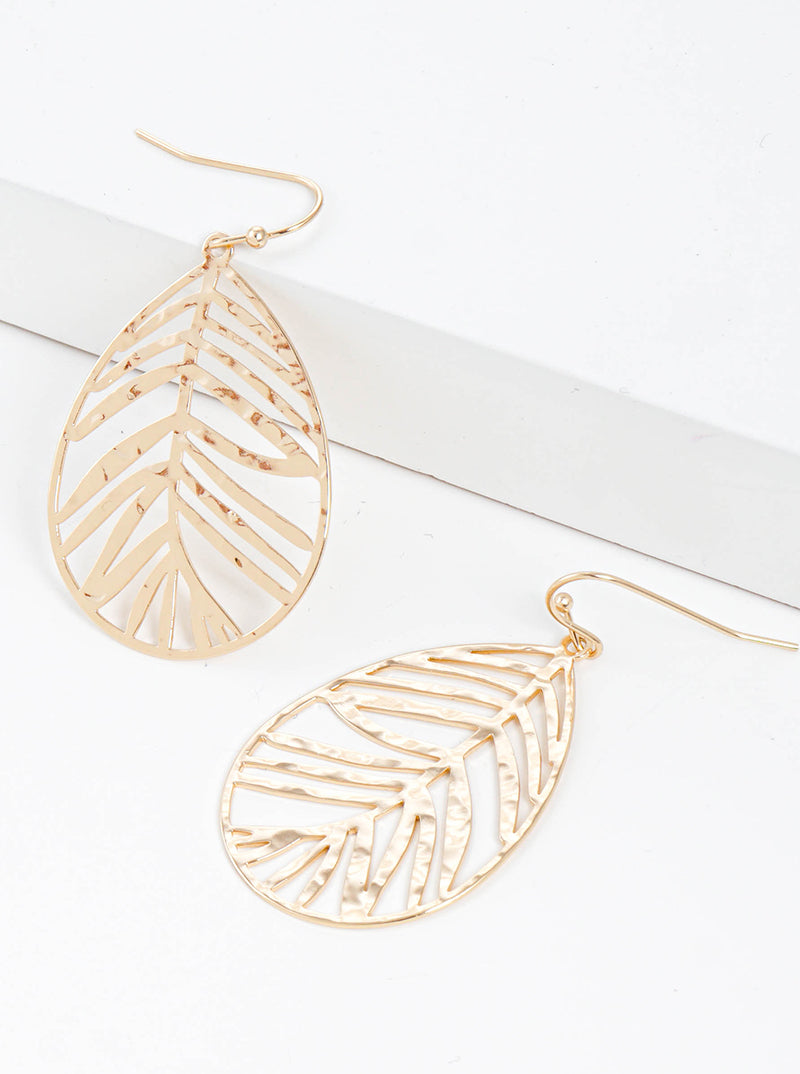 Hammered Textured Teardrop Leaf Earrings