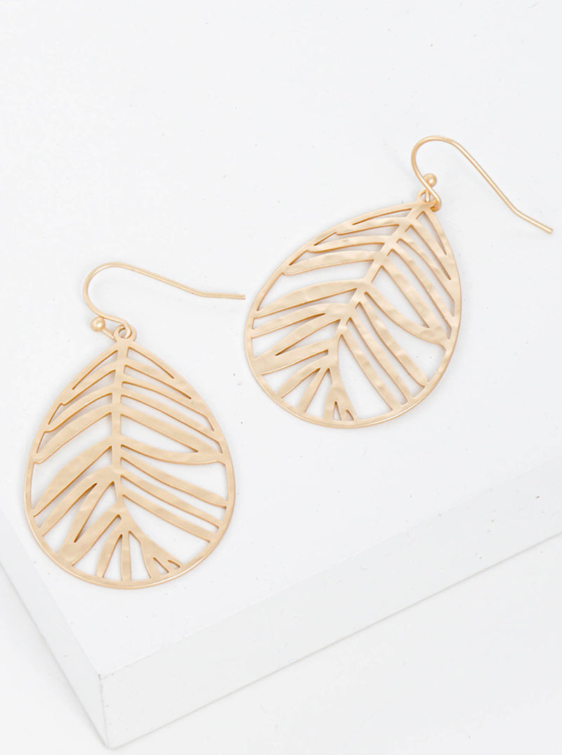 Hammered Textured Teardrop Leaf Earrings