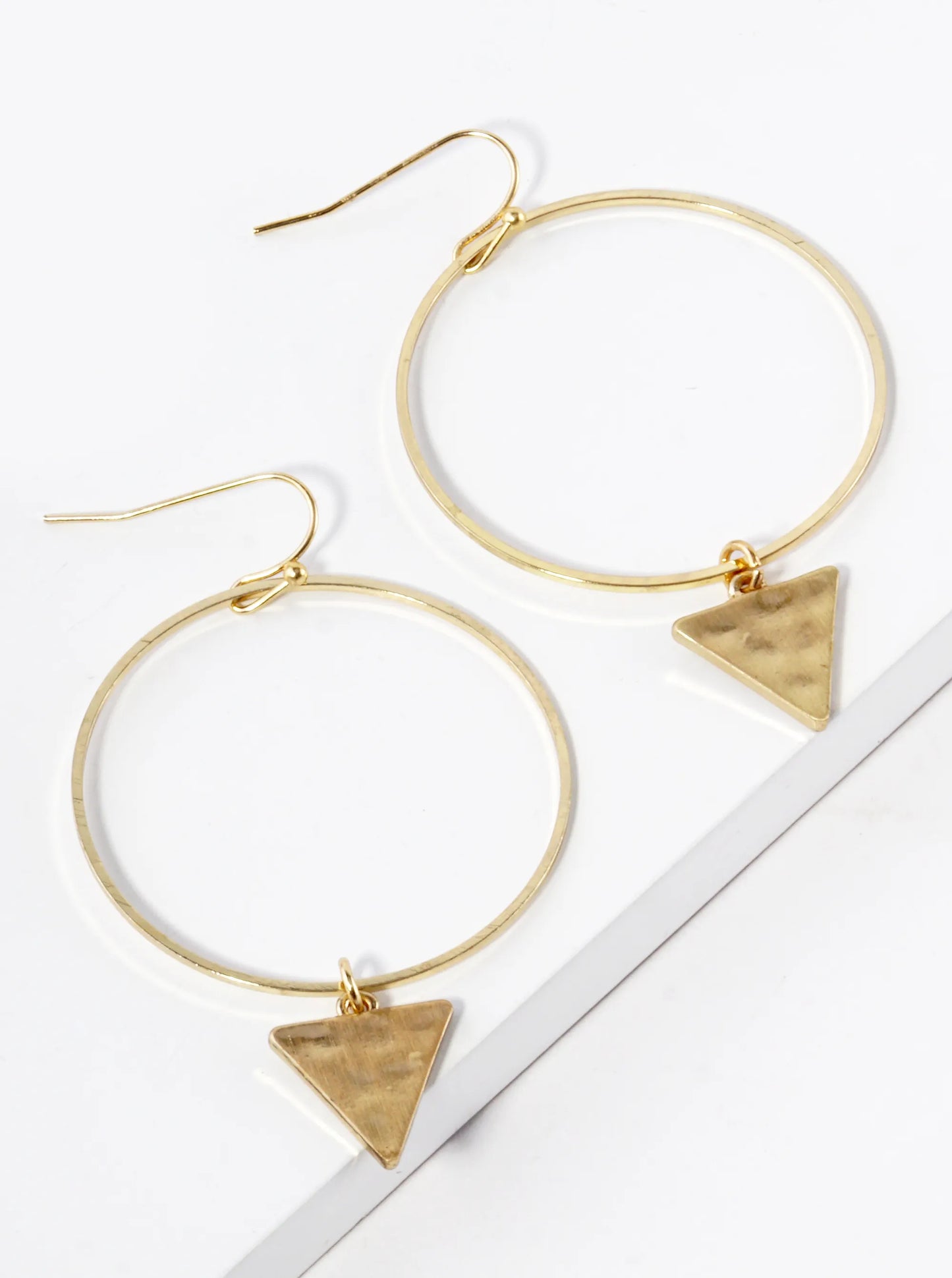 Hammered Triangle Drop From Circle Earrings