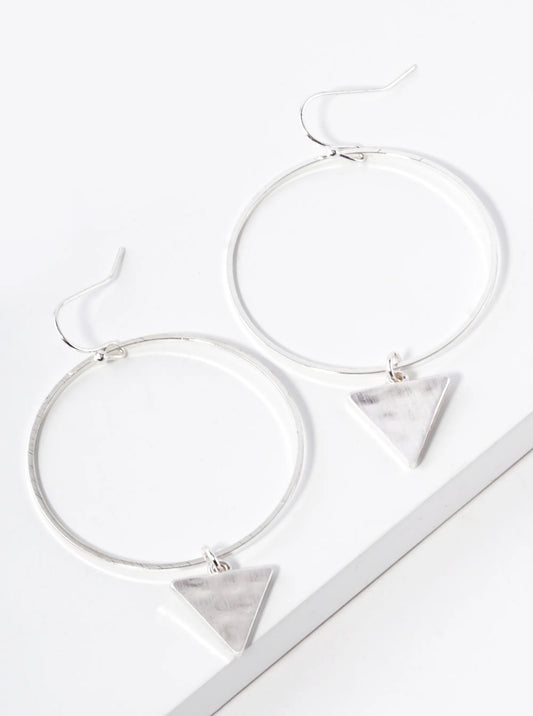 Hammered Triangle Drop From Circle Earrings