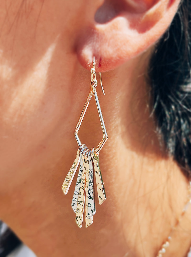 Hammered Bar Drop Metal Fishhook Earrings