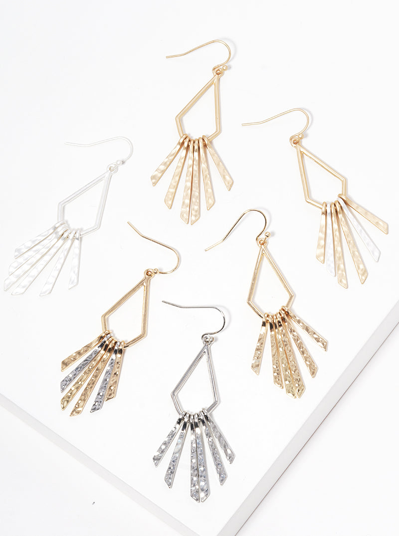 Hammered Bar Drop Metal Fishhook Earrings