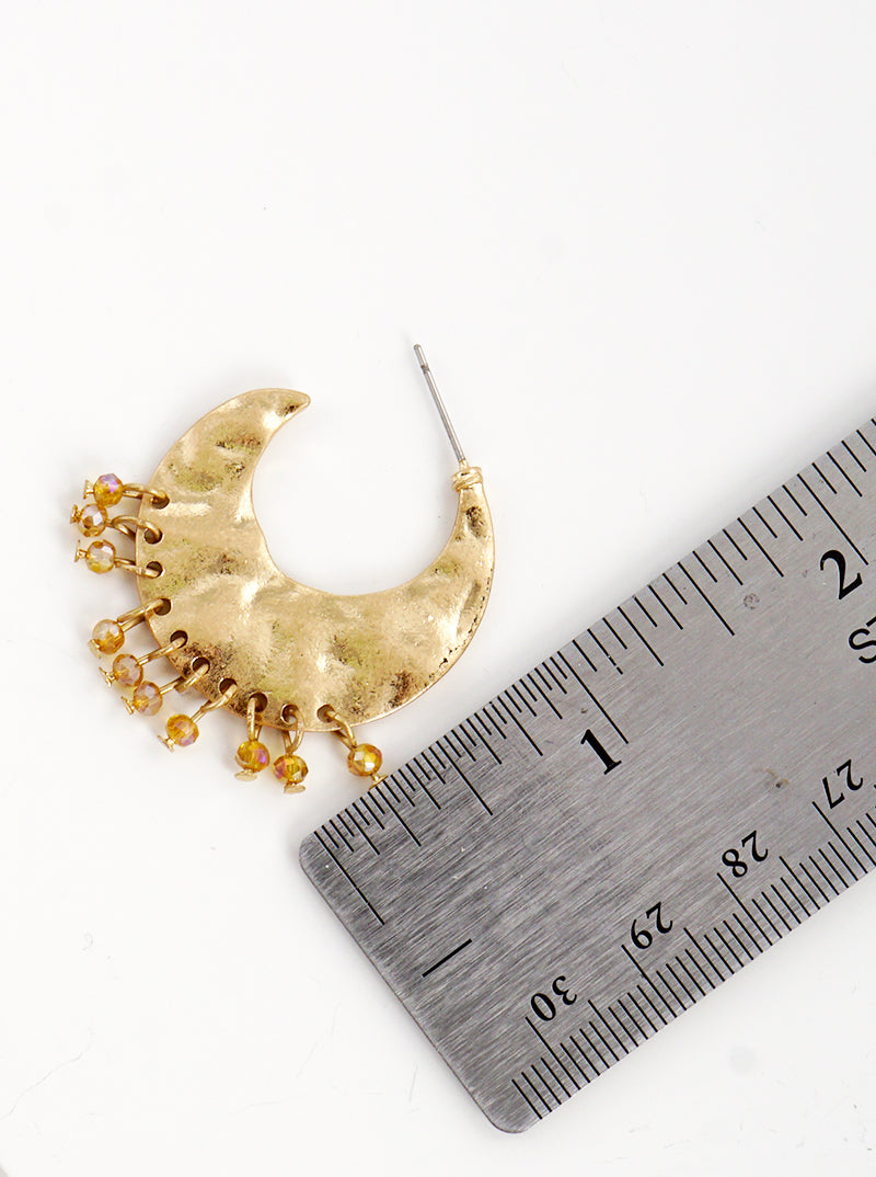 Hammered Crescent Hoop With Glass Beads Drop Earrings