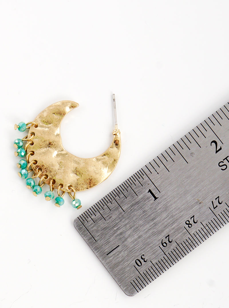 Hammered Crescent Hoop With Glass Beads Drop Earrings