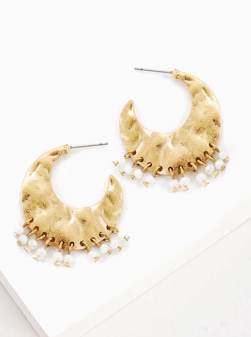 Hammered Crescent Hoop With Glass Beads Drop Earrings