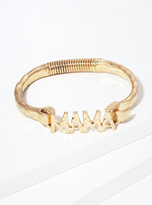 Hammered Metal MAMA Accent Spring Hook Closure Bangle Bracelet