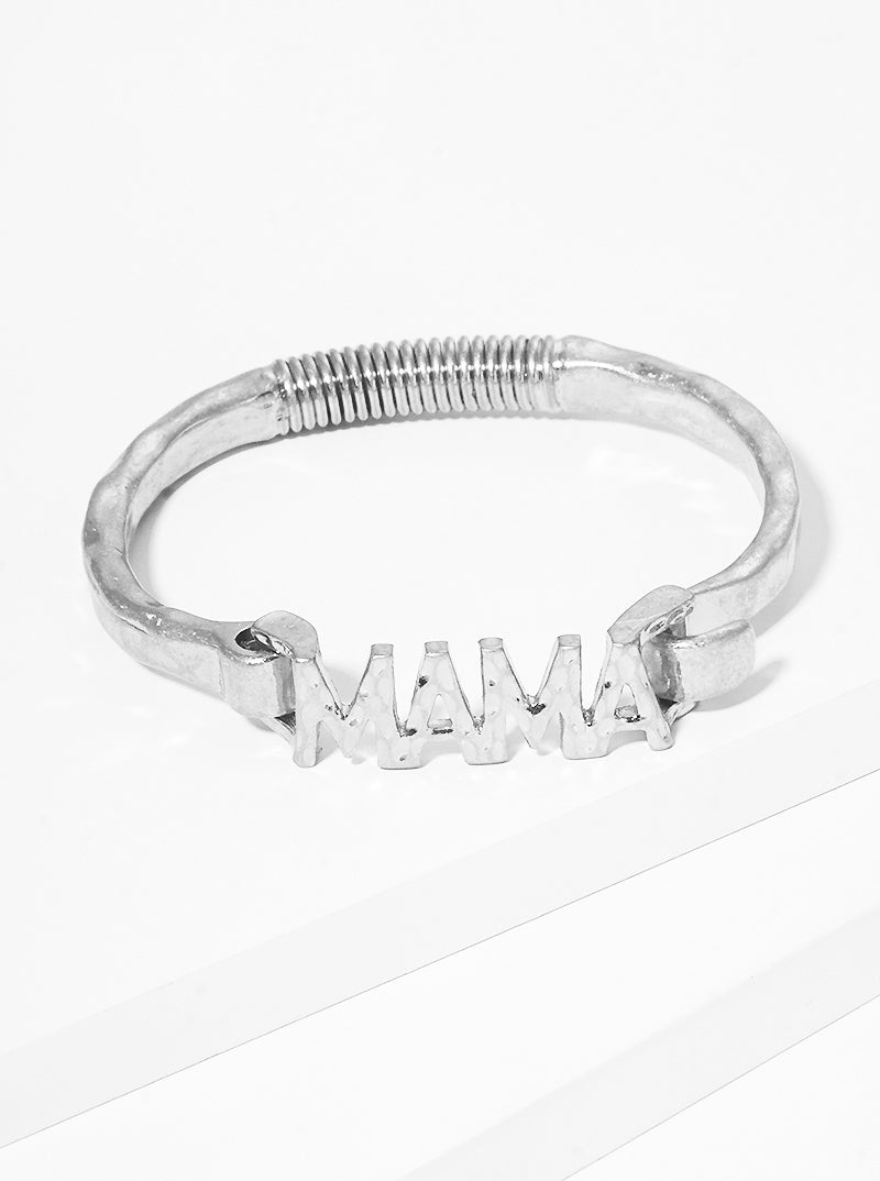 Hammered Metal MAMA Accent Spring Hook Closure Bangle Bracelet