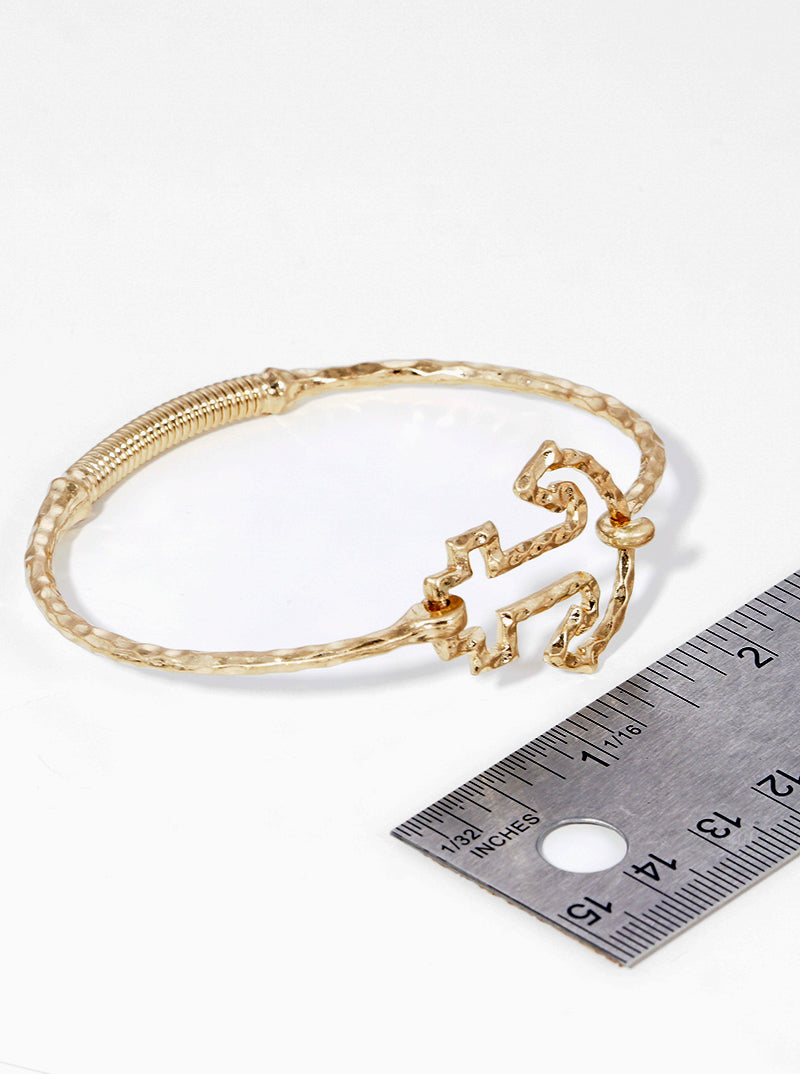 Hammered Metal Anchor Accent Fine Spring Hook Closure Bangle Bracelet