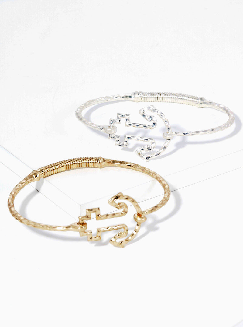 Hammered Metal Anchor Accent Fine Spring Hook Closure Bangle Bracelet