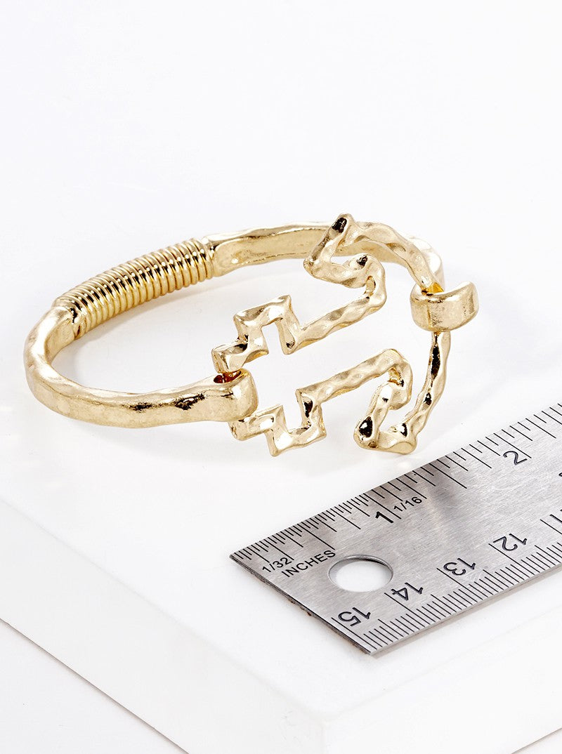 Hammered Metal Anchor Accent Spring Hook Closure Bangle Bracelet