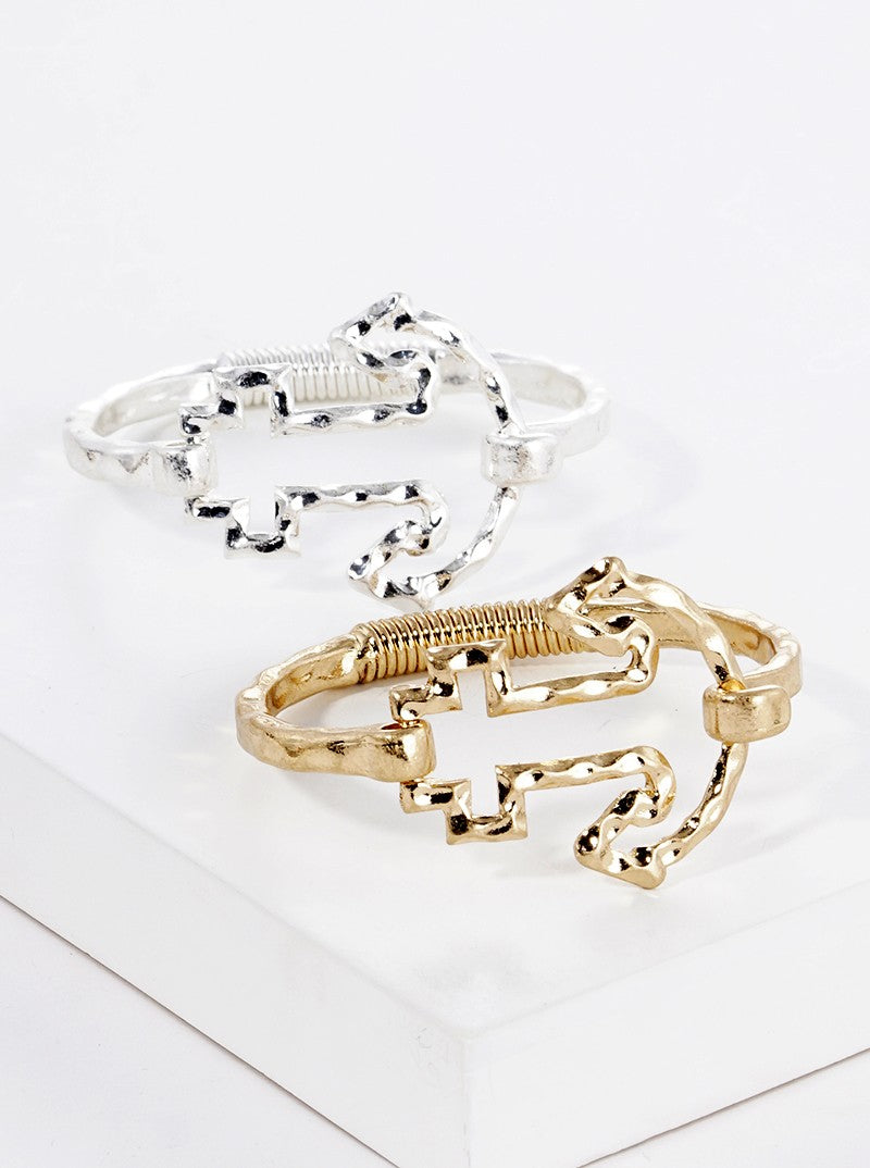 Hammered Metal Anchor Accent Spring Hook Closure Bangle Bracelet