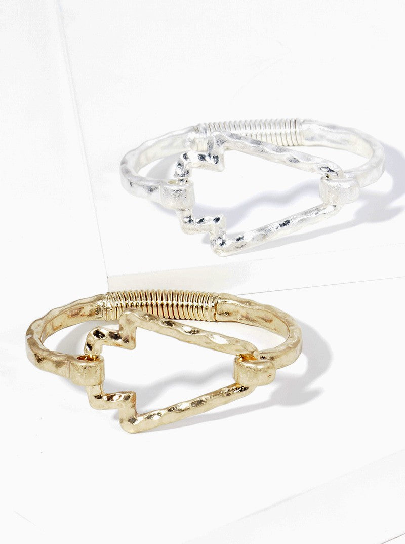 Hammered Metal Arrowhead Accent Spring Hook Closure Bangle Bracelet