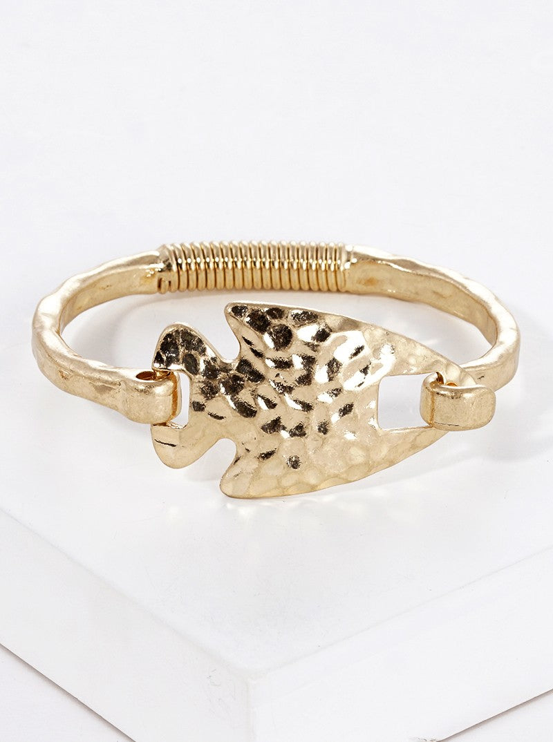 Hammered Metal Arrowhead Accent Spring Hook Closure Bangle Bracelet
