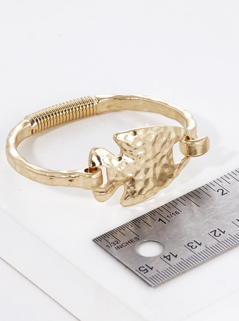 Hammered Metal Arrowhead Accent Spring Hook Closure Bangle Bracelet