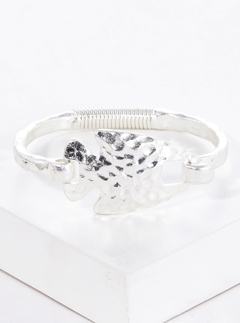 Hammered Metal Arrowhead Accent Spring Hook Closure Bangle Bracelet