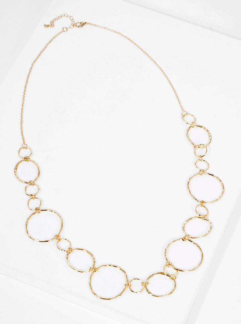 Hammered Metal Combo Circle Chain Long Necklace