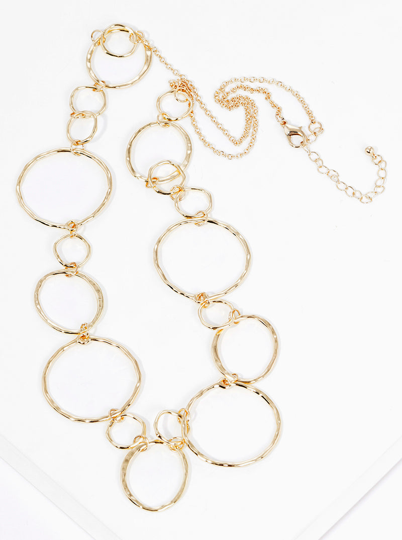 Hammered Metal Combo Circle Chain Long Necklace