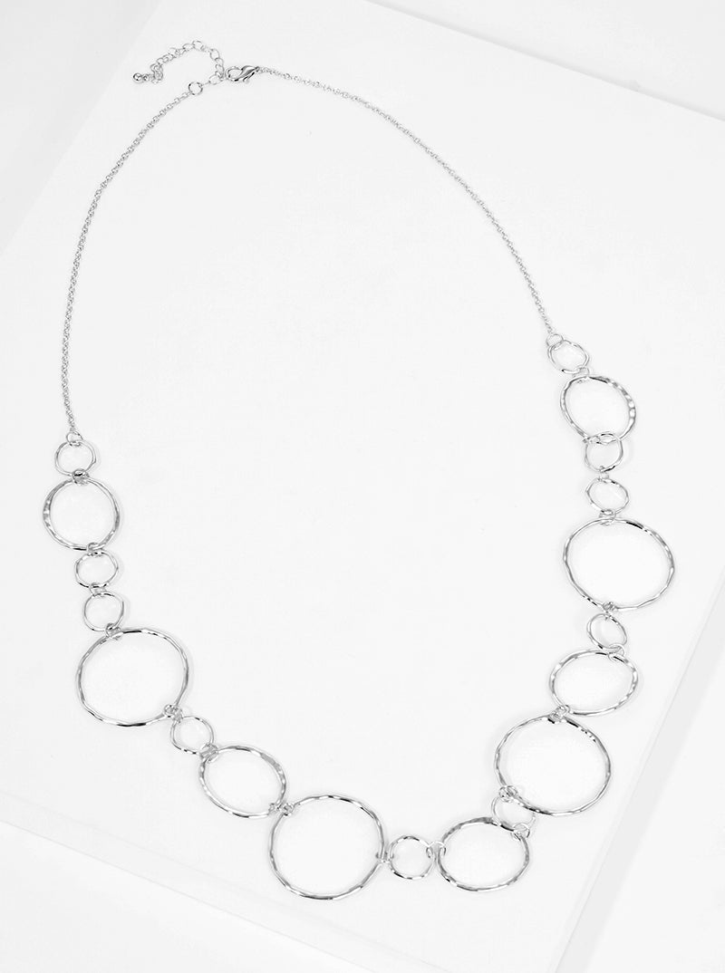 Hammered Metal Combo Circle Chain Long Necklace