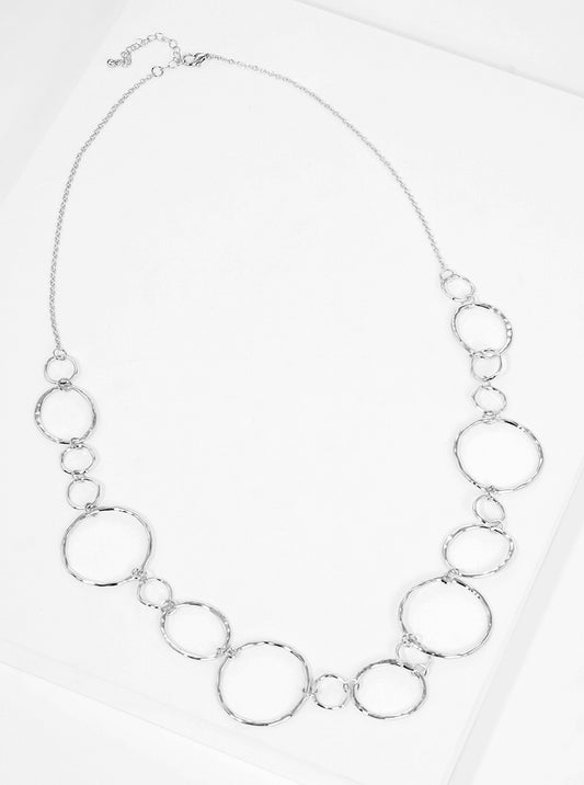 Hammered Metal Combo Circle Chain Long Necklace