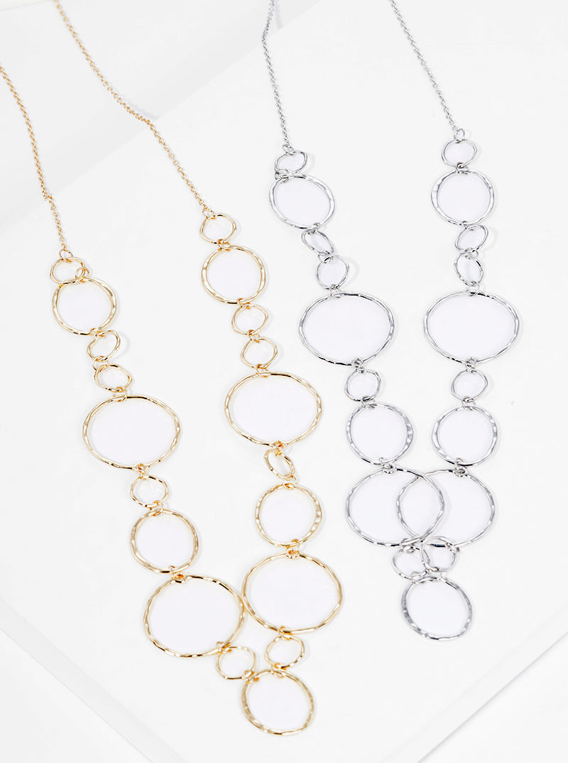 Hammered Metal Combo Circle Chain Long Necklace
