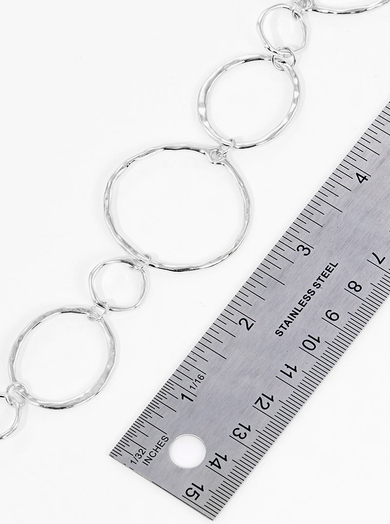 Hammered Metal Combo Circle Chain Long Necklace