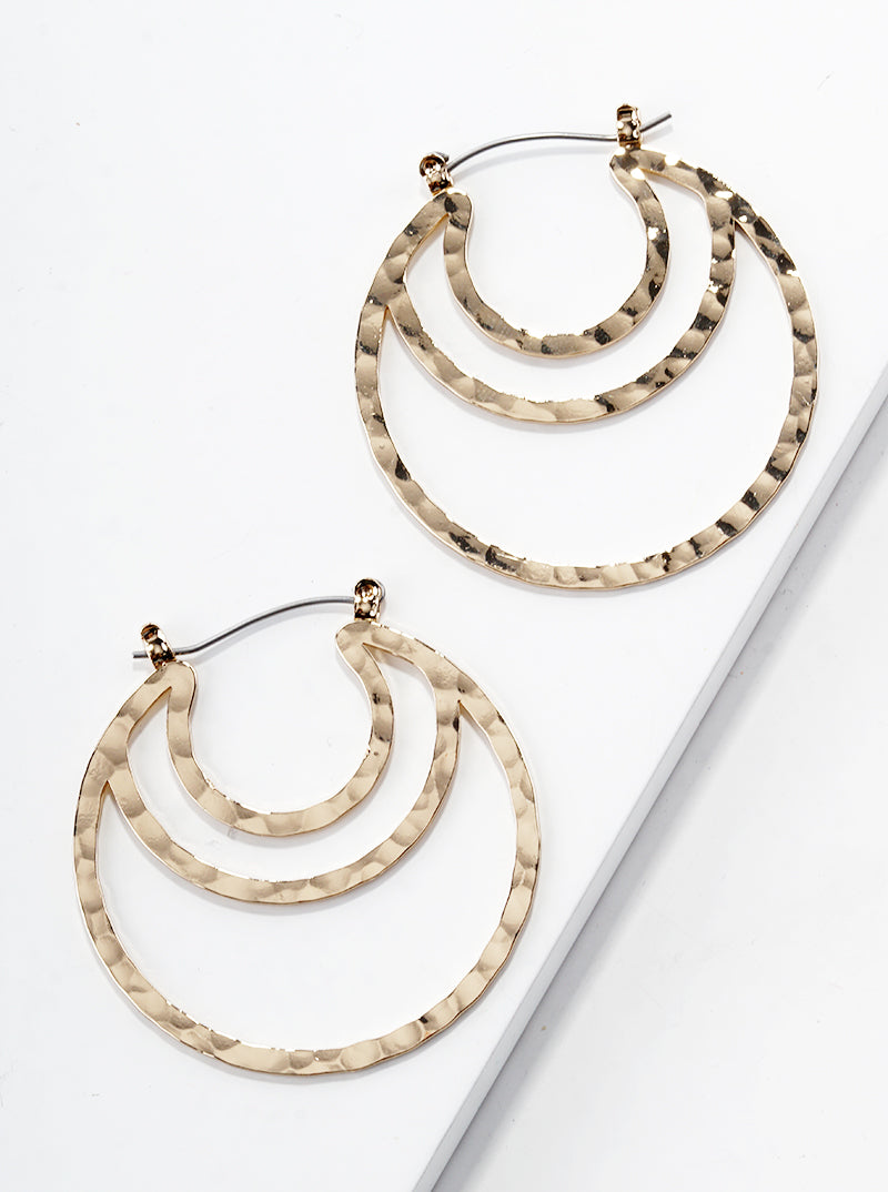 Hammered Metal Crescent 40mm Hinged Hoop Earrings