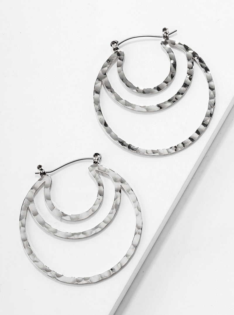 Hammered Metal Crescent 40mm Hinged Hoop Earrings