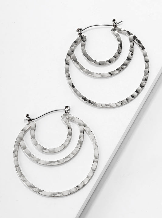 Hammered Metal Crescent 40mm Hinged Hoop Earrings