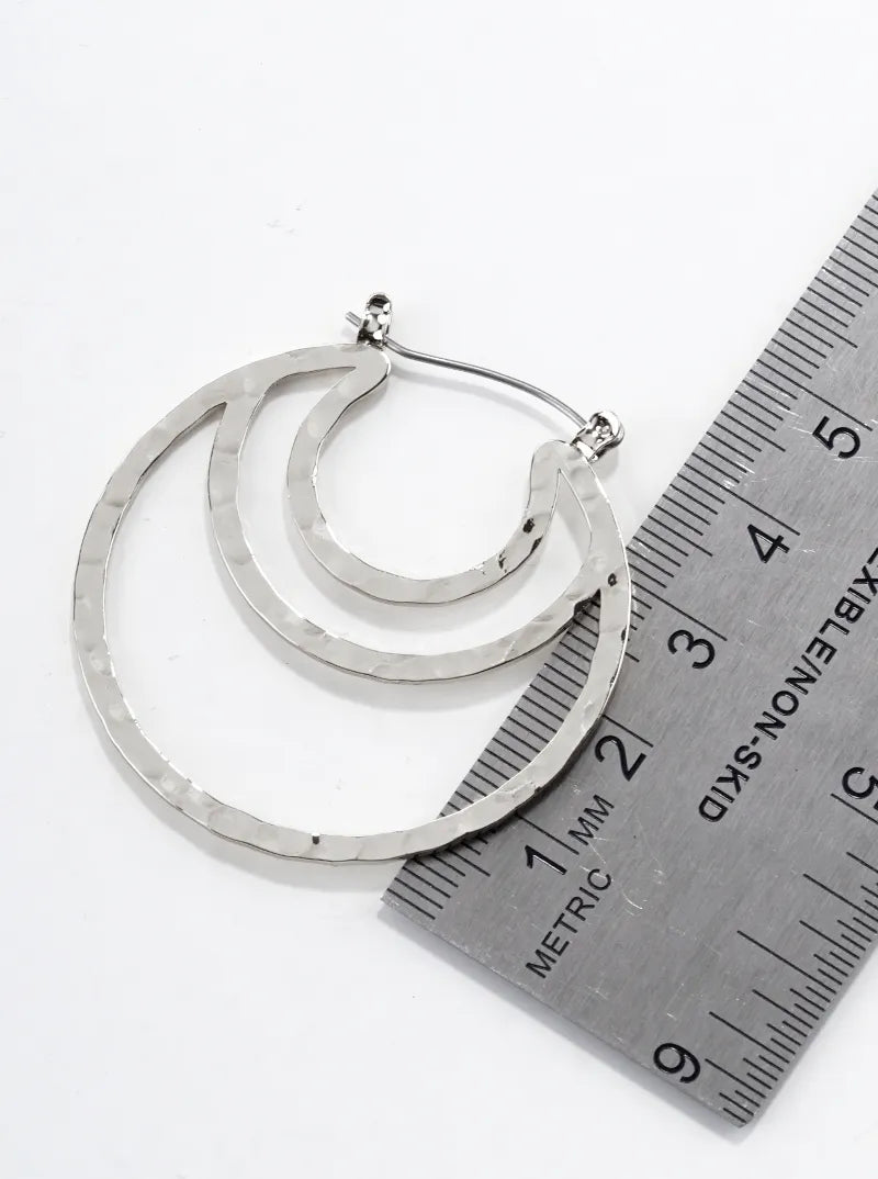Hammered Metal Crescent 40mm Hinged Hoop Earrings