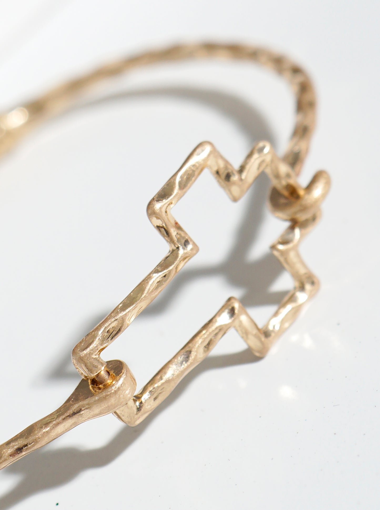 Hammered Metal Cross Accent Fine Spring Hook Closure Bangle Bracelet