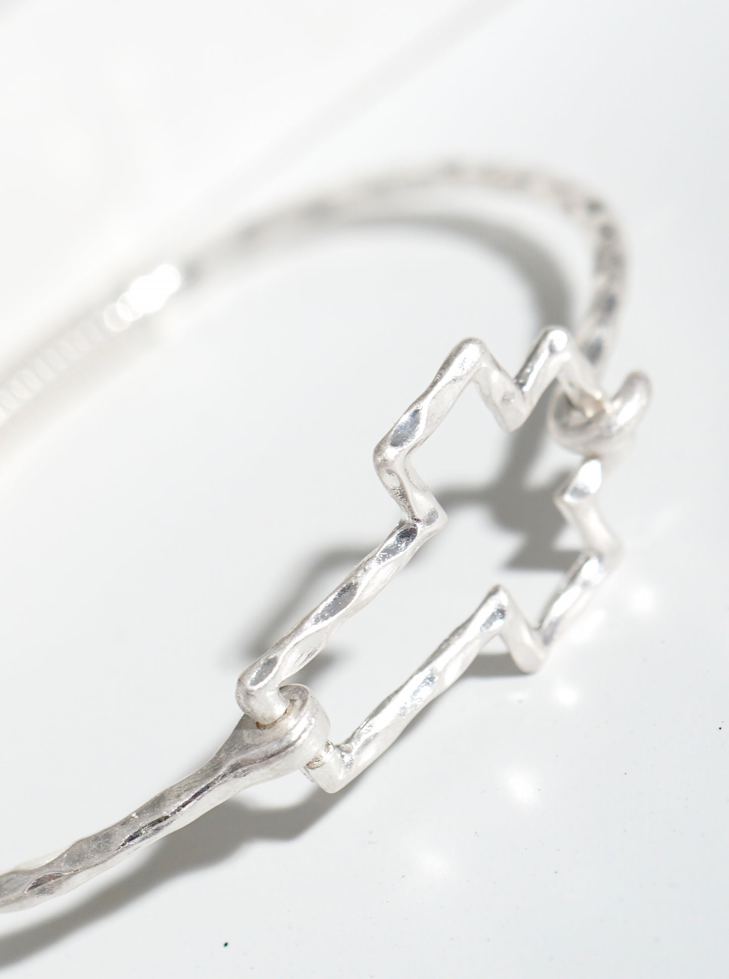 Hammered Metal Cross Accent Fine Spring Hook Closure Bangle Bracelet