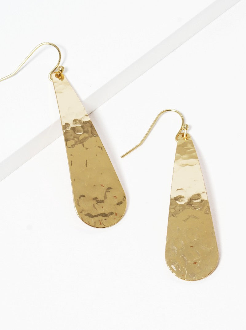 Hammered Metal Curved Teardrop Fish Hook Dangle Drop Earrings