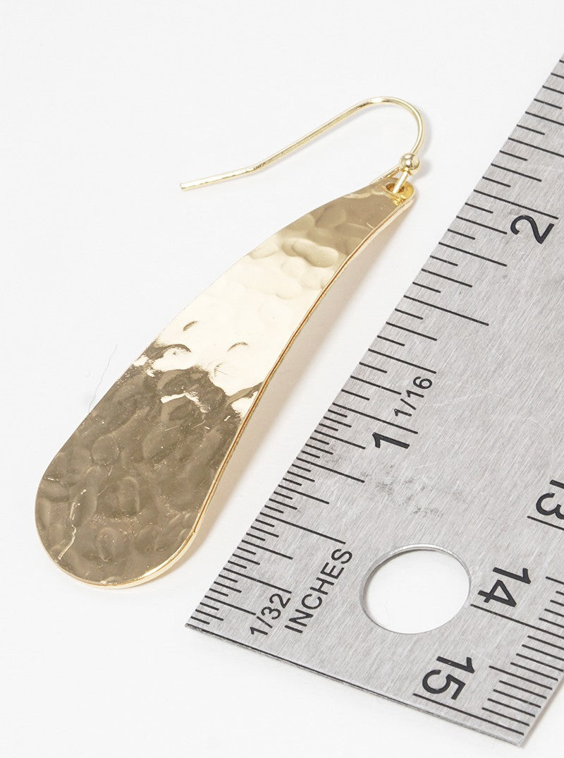 Hammered Metal Curved Teardrop Fish Hook Dangle Drop Earrings