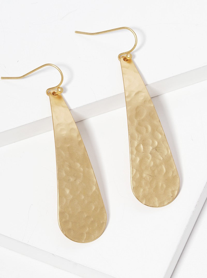 Hammered Metal Curved Teardrop Fish Hook Dangle Drop Earrings