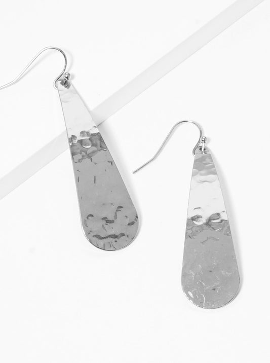 Hammered Metal Curved Teardrop Fish Hook Dangle Drop Earrings