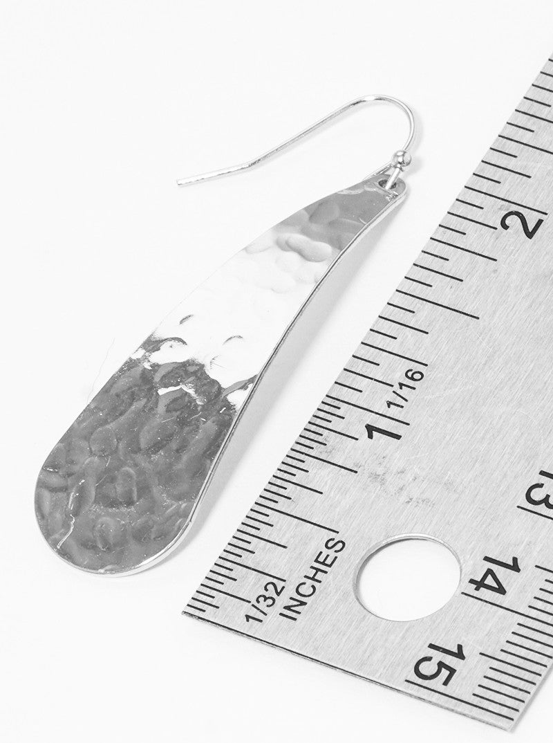Hammered Metal Curved Teardrop Fish Hook Dangle Drop Earrings